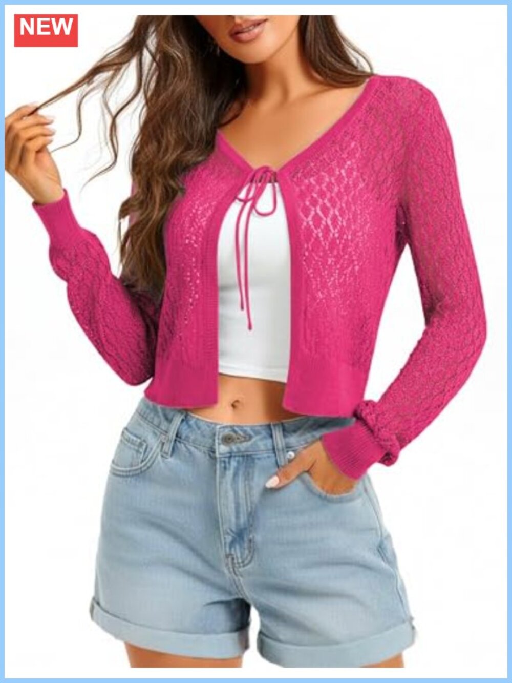 Cropped Tie Front Cardigan Crochet Knit Sweater Boho Beach Coverup